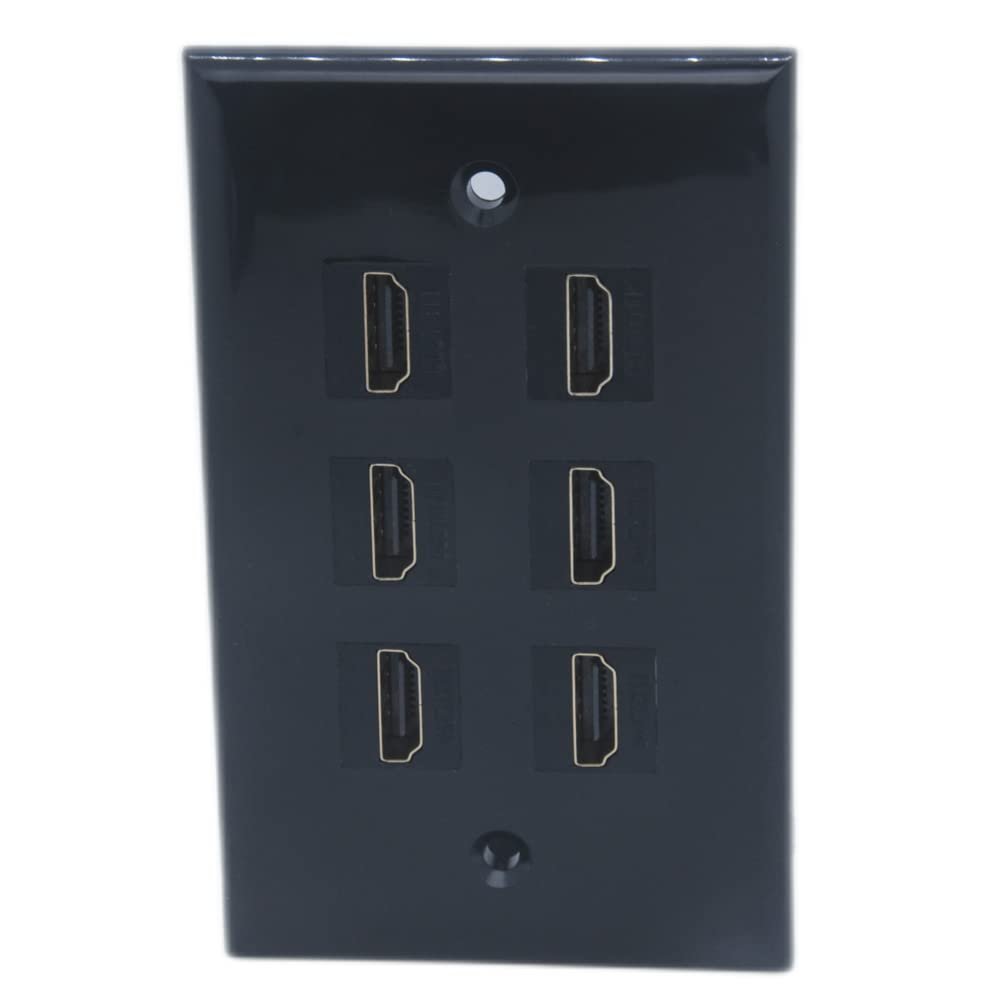 1Gang Colorful 6 Ports HDMI Female To Female Wall Plate (Black)