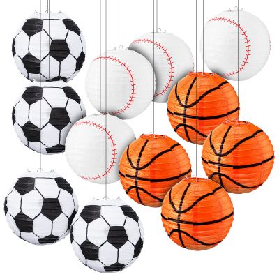 Chengu 12 Pcs Sports Paper Lanterns Sport Themed Birthday Party Decorations Supplies 8 Inch Baseball Basketball Soccer Football Ornaments Bulk for Ceiling Hanging Ball Party Favors Decors Centerpieces