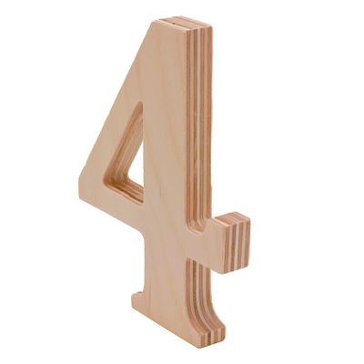 4 Tall Wooden Number 4  1/2 Thick Baltic Birch  Paintable DIY Decor, Signs & Crafts - Pack of 1