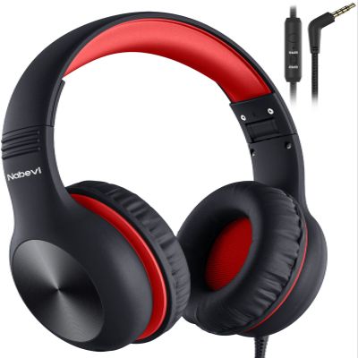 Nabevi Headphones for Kids for School, Kids Headphones with Microphone, Sharing Function, 85dB/94dB Safe Volume Limit, HD Sound, Over Ear Kid Headphone for School, On-line Study, Travel, Red