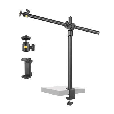 Camera Desk Mount Webcam Stand with Overhead Articulating Magic Boom Arm 1/4" Ball Head for DSLR Tripod, Adjustable Light Stand, Tabletop C Clamp for Ring Light Photo Video Shooting Live Streaming