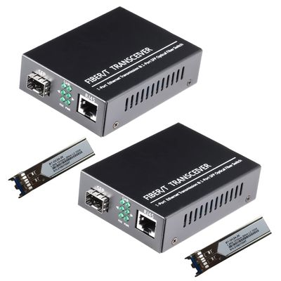 A Pair Gigabit Ethernet SFP Fiber Media Converters with Dual Core LC Transceiver Module, Single-Mode LC, SMF RJ45 to SFP Slot up to 20KM, 10/100/1000Base-Tx to 1000Base-SX (2 Pack)