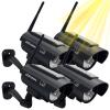 QQCherry Fake Security Camera, Solar Powered Dummy Security Camera Simulated Surveillance System with Light Sensor and LED Light for Home and Businesses Security Indoor/Outdoor(4Pack, Black) view 1
