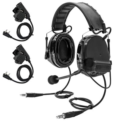 HEARFALCOM Dual Communication COMTA III Tactical Headset with PTT Adapters U94 PTT Compatible with Baofeng UV-5R, UV-82 Walkie Talkie Suitable for Airsoft Sports, Hunting, Hearing Protection (BK)