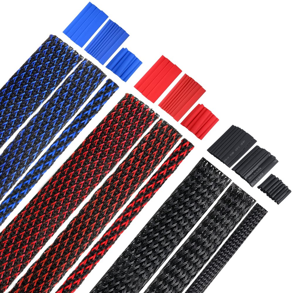9 Roll 16 ft Cord Protector Wire Loom Tubing Braided Cable Management Sleeve PET Expandable Cord Organizer Cable Sleeves with 3 Pack Heat Shrink Tubes for USB Cable Power Audio Video Cable