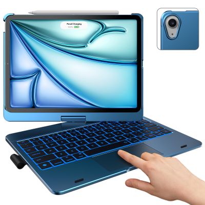 typecase Touch Keyboard Case with Trackpad for iPad Air 11-inch (M3 2025 / M2 2024): 360Rotatable - 11 Colors Backlight - Wireless Keyboard with Pencil Holder for iPad Air 5th & 4th Gen,Pacific Blue