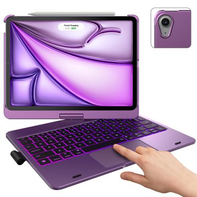 typecase Touch Keyboard Case with Trackpad for iPad Air 11-inch (M3 2025 / M2 2024): 360Rotatable - 11 Colors Backlight - Wireless Keyboard with Pencil Holder for iPad Air 5th & 4th Gen,Purple