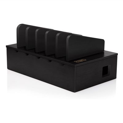 Prosumer's Choice Natural Bamboo Device Charging Station for Multiple Devices | Desk Dock Organizer for Cell Phone, Tablet, Apple iPhone, iPad | with Removable Dividers - Black