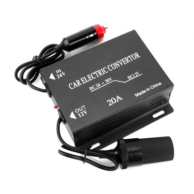 Car Voltage Reducer, 24V to 12V Car Power Supply Converter Step Down Transformer, 20A DC Voltage Converter Regulator Power Adapter, Cigarette Lighter Type for Auto Truck Vehicle
