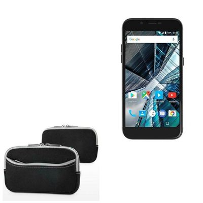 BoxWave Case Compatible with Archos 50 Graphite - SoftSuit with Pocket, Soft Pouch Neoprene Cover Sleeve Zipper Pocket - Jet Black with Grey Trim