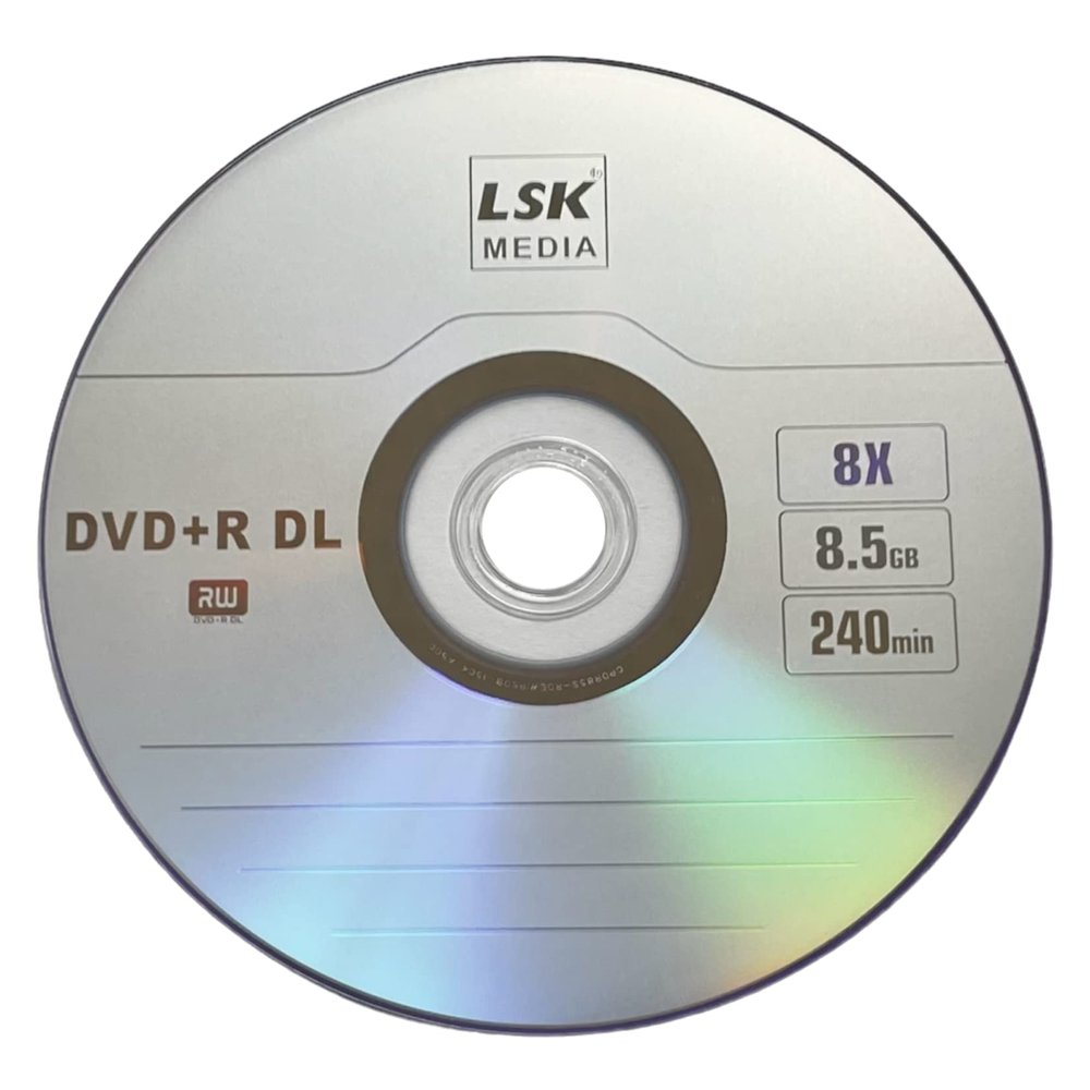 DVD+R DL Double Layer Logo 8X 8.5GB 240min Video  LSK Media Logo Top, 50 Pack in Spindle | Blank DVDs for Burning Video | DVD Discs Blank | Recordable DVDs