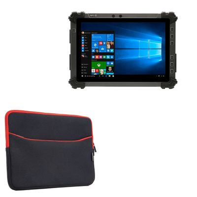 BoxWave Case Compatible with AAEON RTC-1010 - SoftSuit with Pocket, Soft Pouch Neoprene Cover Sleeve Zipper Pocket - Jet Black with Red Trim
