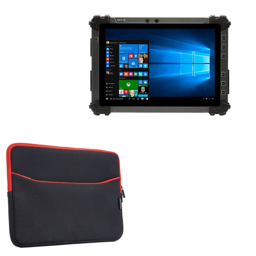 BoxWave Case Compatible with AAEON RTC-1010 - SoftSuit with Pocket, Soft Pouch Neoprene Cover Sleeve Zipper Pocket - Jet Black with Red Trim