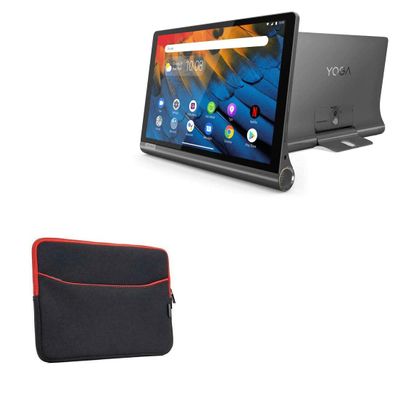 BoxWave Case Compatible with Lenovo Yoga Smart Tab Wi-Fi - SoftSuit with Pocket, Soft Pouch Neoprene Cover Sleeve Zipper Pocket - Jet Black with Red Trim