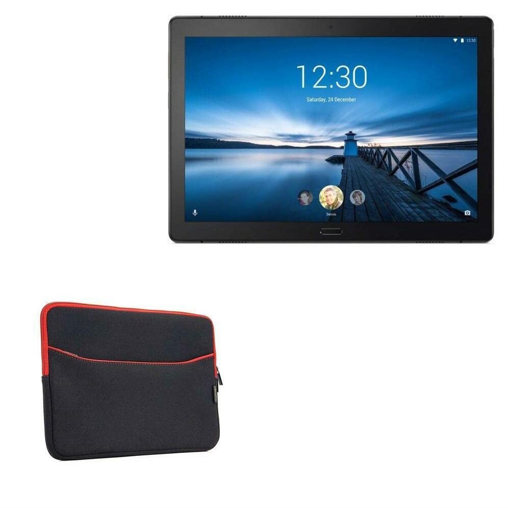 BoxWave Case Compatible with Lenovo Smart Tab P10 Wi-Fi - SoftSuit with Pocket, Soft Pouch Neoprene Cover Sleeve Zipper Pocket - Jet Black with Red Trim