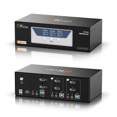 4K HDMI KVM Switch 2 Monitors 2 Computers, 4K@60Hz Dual KVM Switch for 2 Computers Sharing 2 Monitors, Keyboard, Mouse, Hard Drives, with EDID Adaptive,USB KVM Audio Independent/Asynchronous Switching