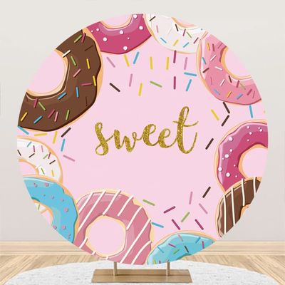 Yeele 7x7ft Colorful Donuts Round Backdrop Cute Pink Blue Sweet Donuts Photography Background for Newborn Kids Boy Girl Birthday Party Decorations Baby Shower Cake Table Banner Photo Booth Props