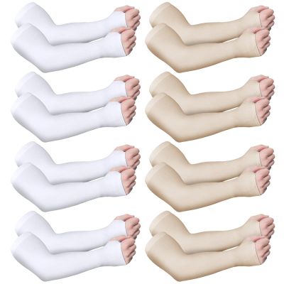 Eurzom 8 Pairs Elderly Skin Protector Sleeves Thin Skin Arm Sleeve Bruise Protective from Abrasions Tear Sun Exposure(Nude Color, White)