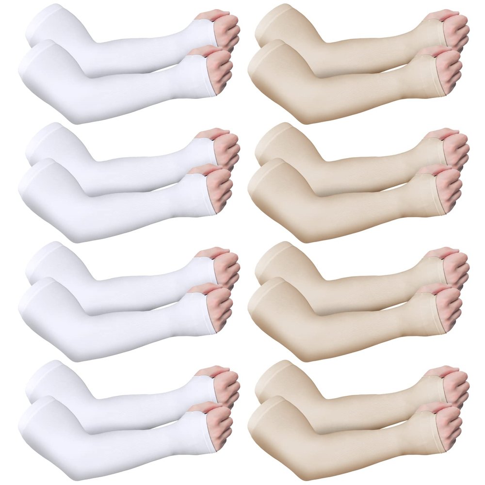 Eurzom 8 Pairs Elderly Skin Protector Sleeves Thin Skin Arm Sleeve Bruise Protective from Abrasions Tear Sun Exposure(Nude Color, White)