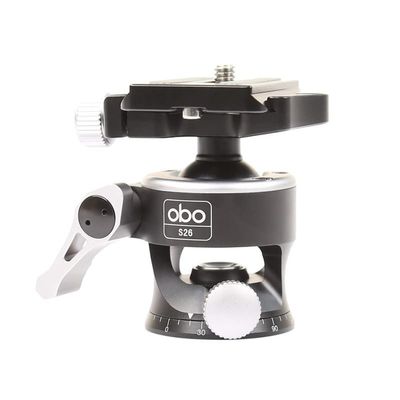 OBO S26 Type Clamp Hollowed-Out Panoramic Lightweight Lock Quickly Ball Head with 1/4 Quick Release Plate for 360 Rotating Professional CNC Ballhead DSLR Cameras Tripods Max Loading 13lbs/6kg