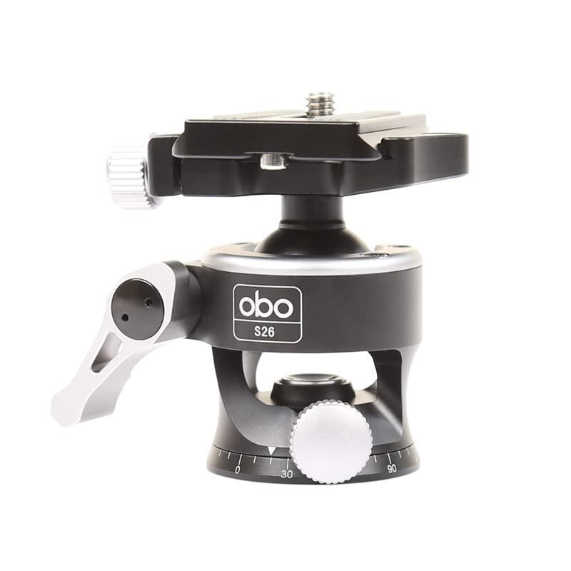 OBO S26 Type Clamp Hollowed-Out Panoramic Lightweight Lock Quickly Ball Head with 1/4 Quick Release Plate for 360 Rotating Professional CNC Ballhead DSLR Cameras Tripods Max Loading 13lbs/6kg