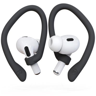 DamonLight Ear Hooks 2 Pairs for AirPods Pro 2 & 1, AirPods 4 & 3, Anti-Slip Comfortable Fit, Ergonomic Design, Accessories (Large, Black)