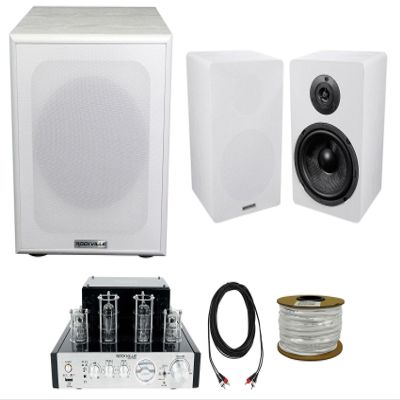 Rockville BluTube Amplifier Home Receiver+6.5" White Bookshelf Speakers+8" Sub