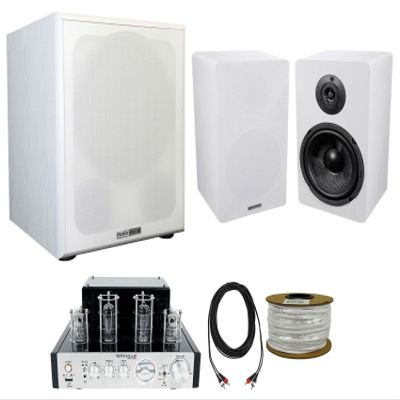 Rockville BluTube Amplifier Home Receiver+6.5" White Bookshelf Speakers+12" Sub