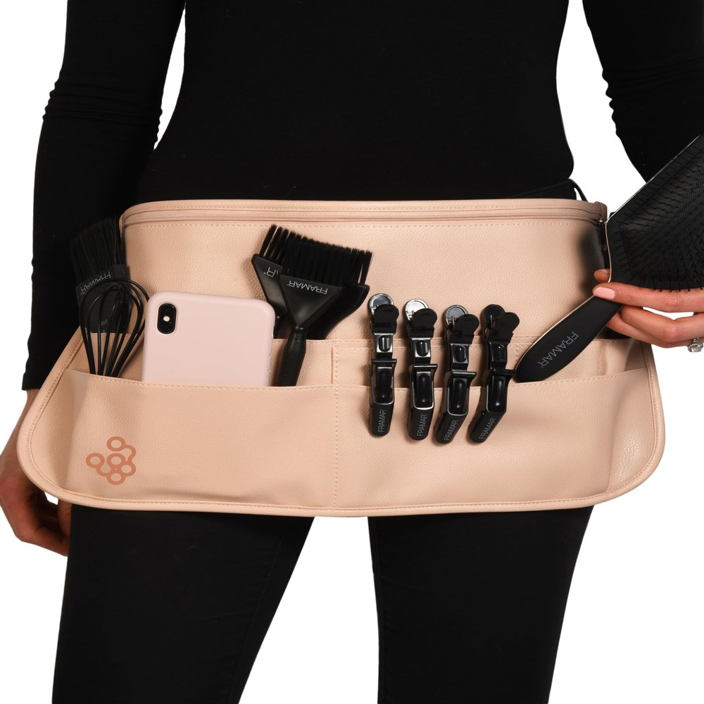 FRAMAR Hipster Salon Belt  Hairstylist Waist Belts, Salon Aprons for Hair Stylist, Hair Apron Stylist Holster, Makeup Brush Belt Professional, Makeup Waist, Shears Pouch