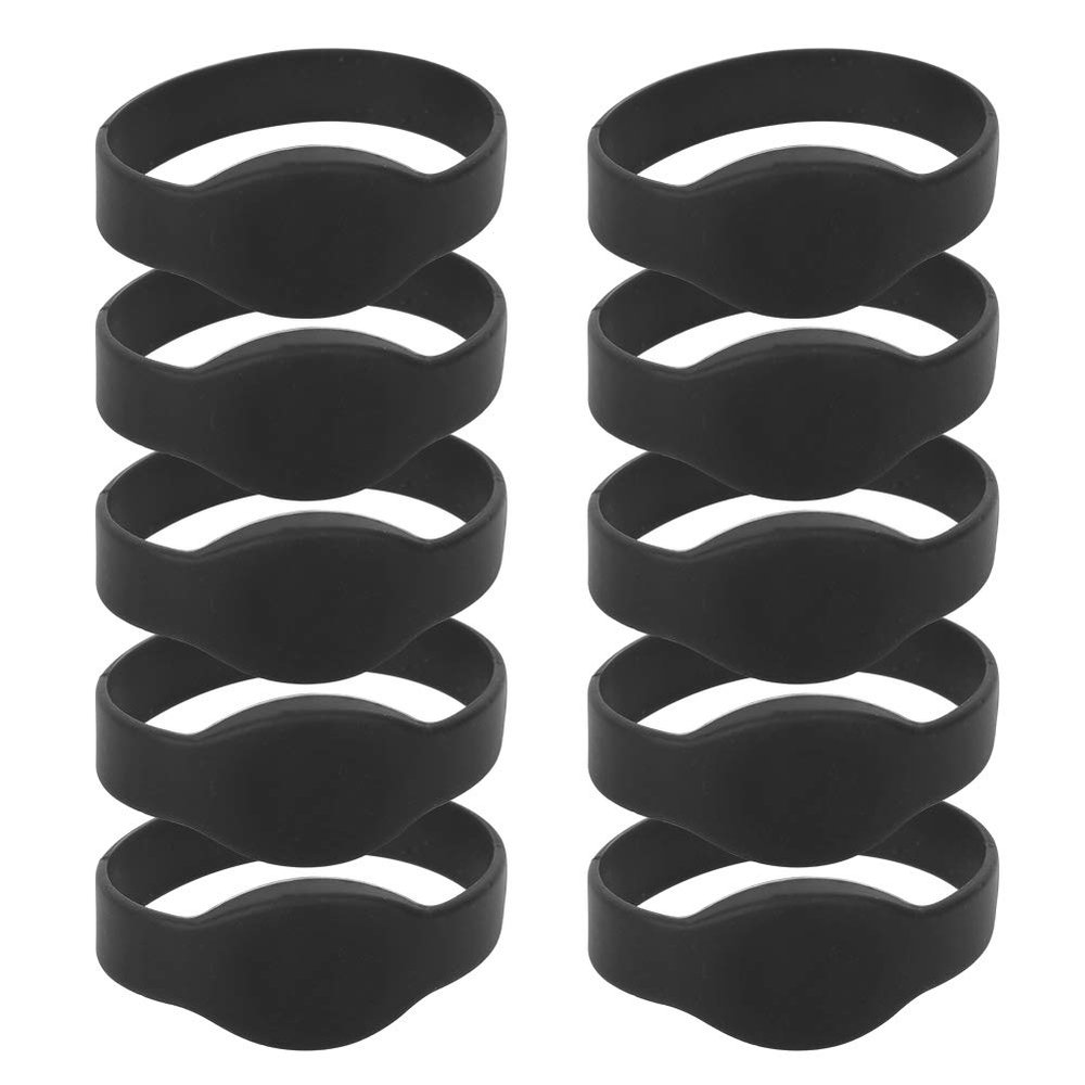 Dioche 10pcs RFID Wristband, RFID Bracelet RFID Wristband Silicone Bracelet IP68 ID Card Sauna Card Access Control Wristband for Hotel Swimming Pool Sauna Room (Black)