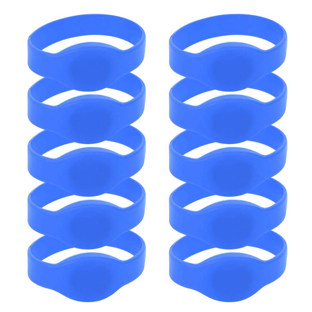 10pcs RFID Wristbands 125kHz, Silicone Waterproof IP68 Writable Bracelets for Hotels, Saunas, Pools & Access Control Blue