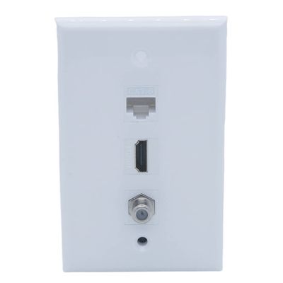 1Gang Colorful 1 Port HDMI 1 Port CAT6 RJ45 1 Port Coaxial F RG6 Female To Female Wall Plate (White)