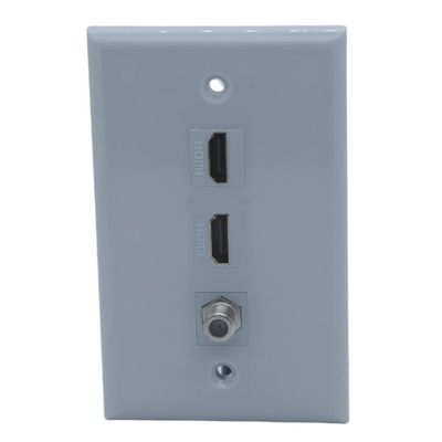 1Gang Colorful 2 Ports HDMI 1 Port Coaxial F RG6 Female To Female Wall Plate (Gray)