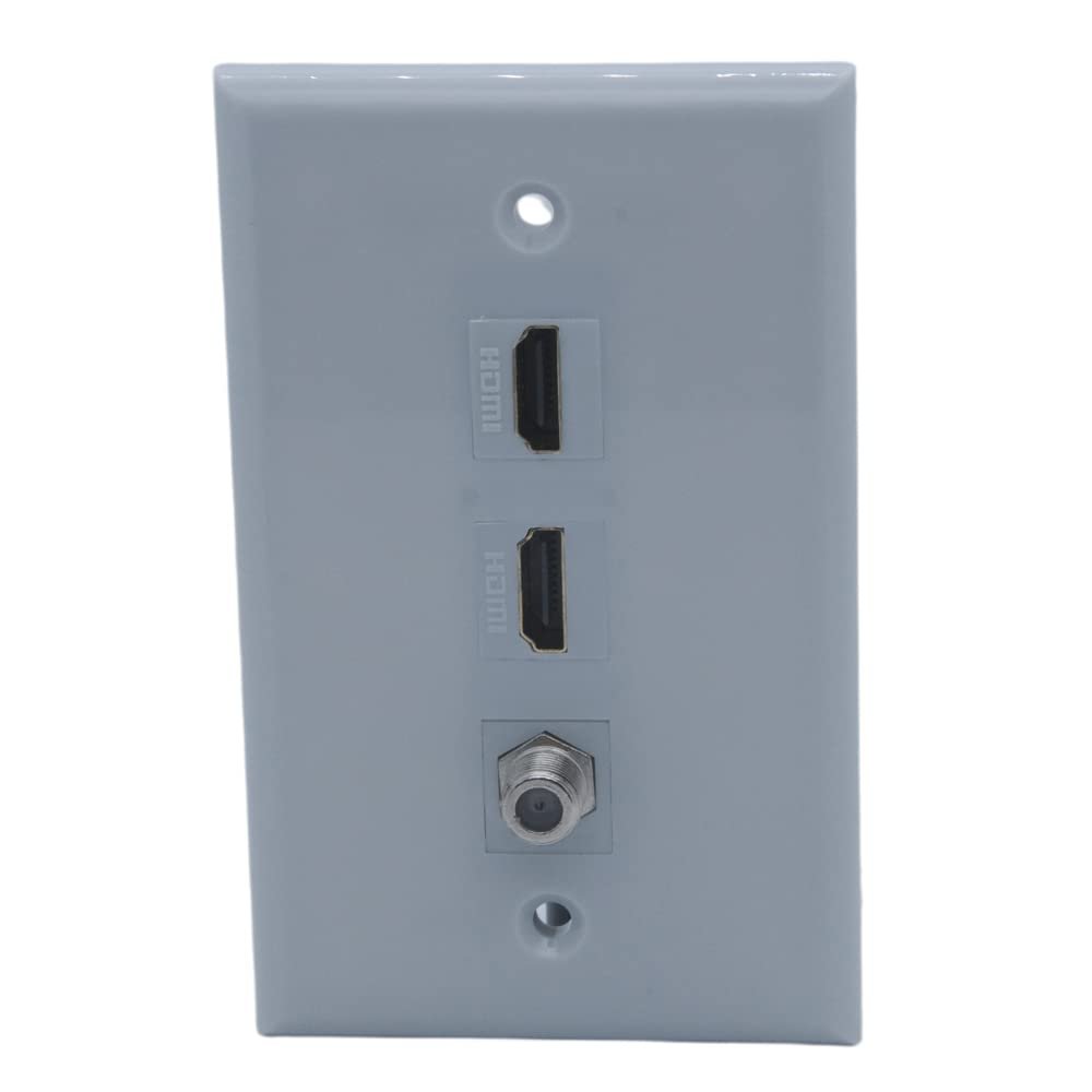 1Gang Colorful 2 Ports HDMI 1 Port Coaxial F RG6 Female To Female Wall Plate (Gray)