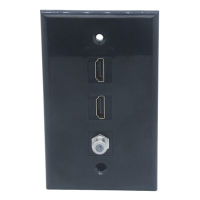 1Gang Colorful 2 Ports HDMI 1 Port Coaxial F RG6 Female To Female Wall Plate (Black)