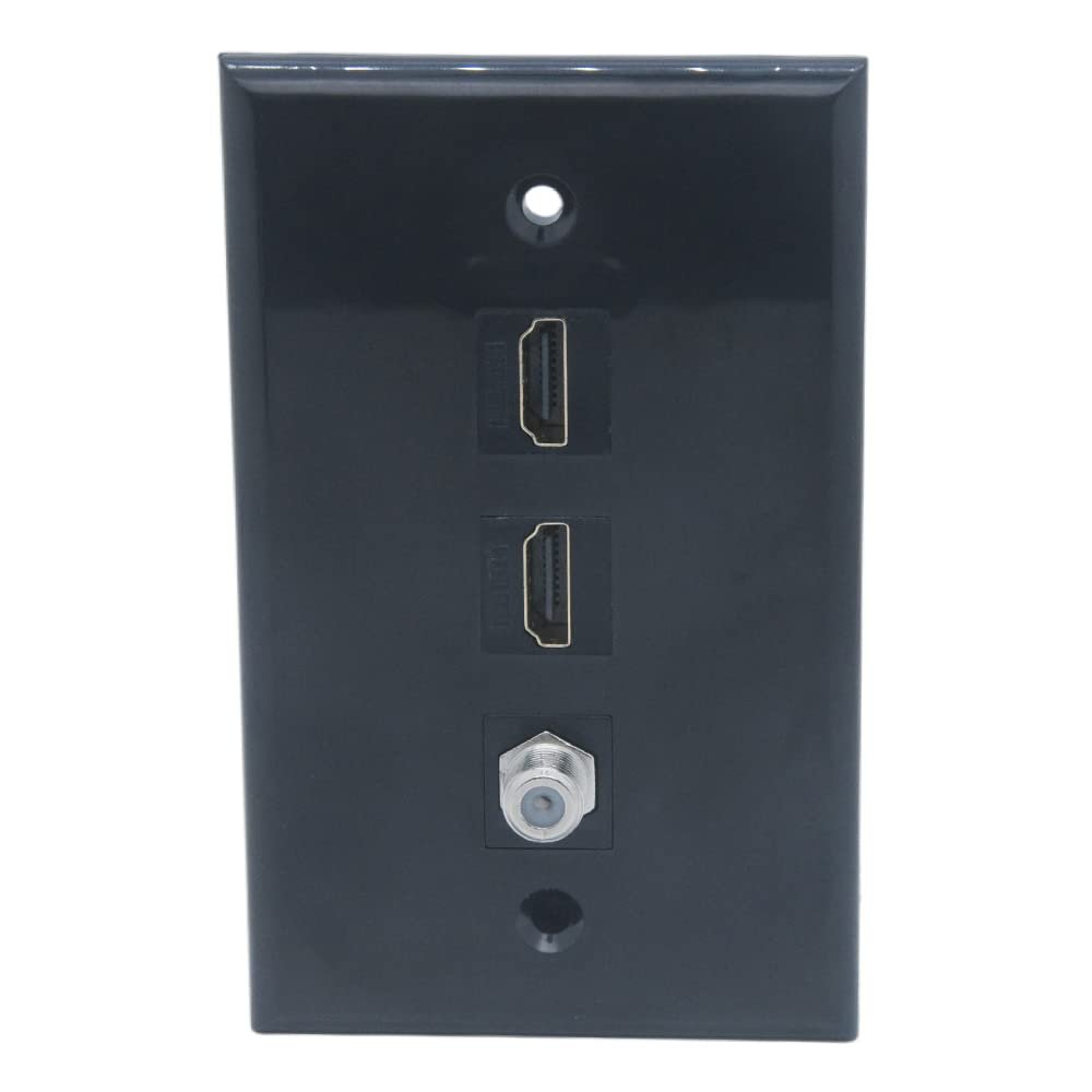 1Gang Colorful 2 Ports HDMI 1 Port Coaxial F RG6 Female To Female Wall Plate (Black)