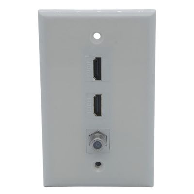 1Gang Colorful 2 Ports HDMI 1 Port Coaxial F RG6 Female To Female Wall Plate (Almond)