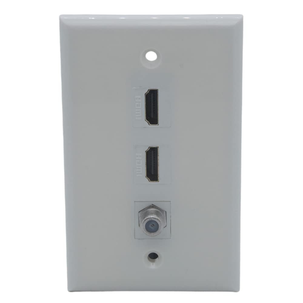 1Gang Colorful 2 Ports HDMI 1 Port Coaxial F RG6 Female To Female Wall Plate (Almond)