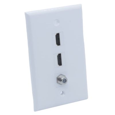 1Gang Colorful 2 Ports HDMI 1 Port Coaxial F RG6 Female To Female Wall Plate (White)
