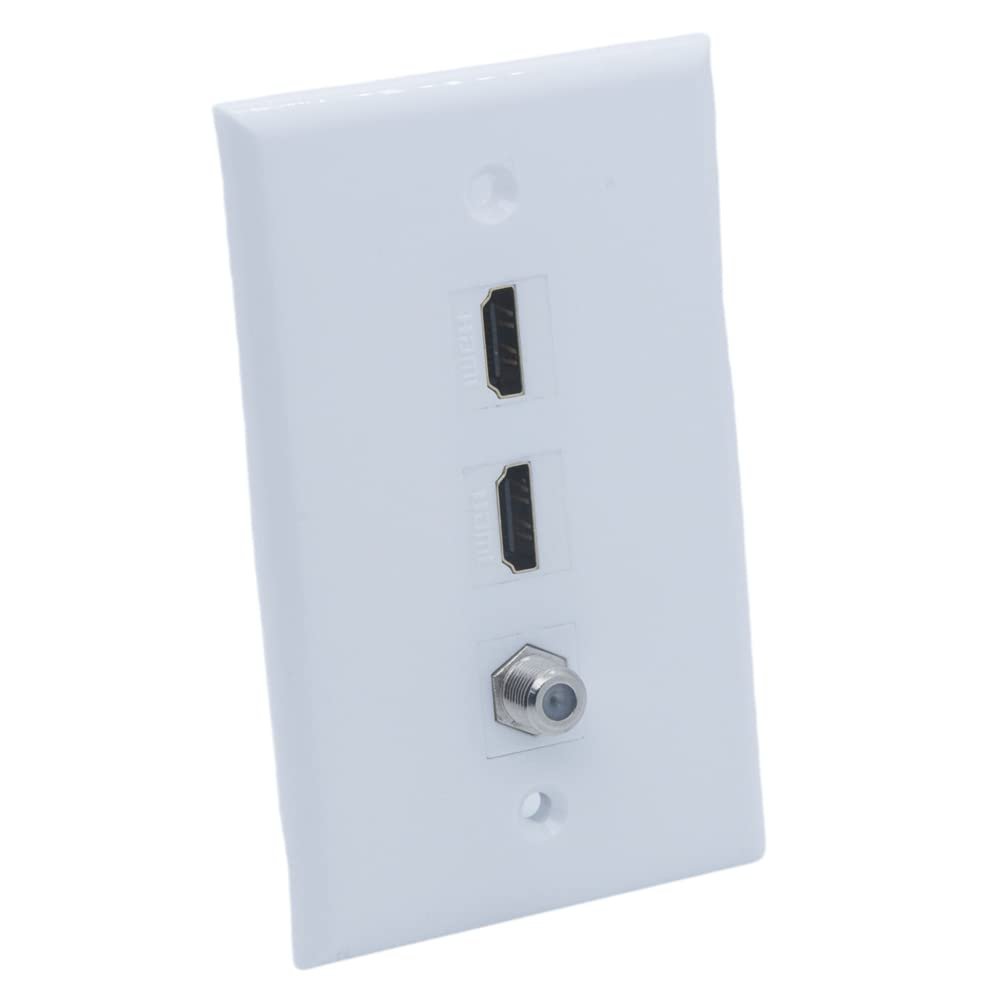 1Gang Colorful 2 Ports HDMI 1 Port Coaxial F RG6 Female To Female Wall Plate (White)