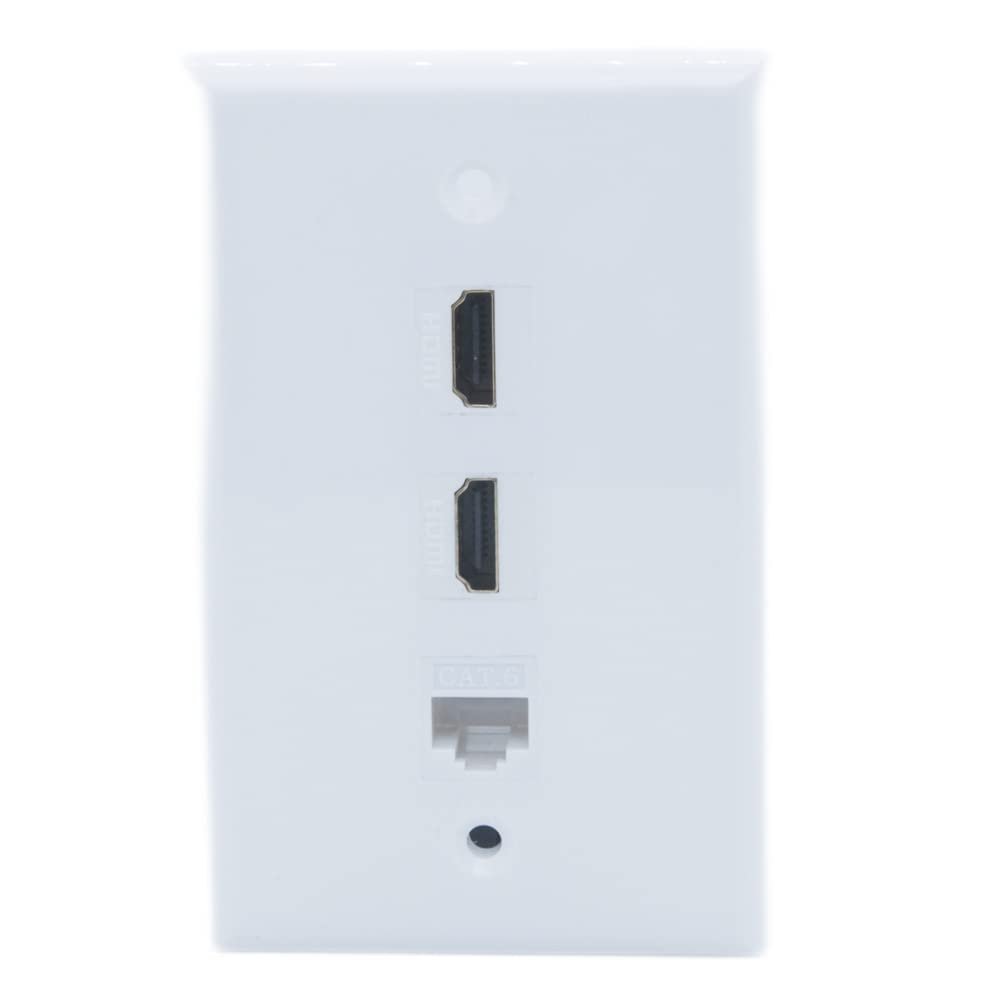 1Gang Colorful 2 Ports HDMI 1 Port CAT6 RJ45 Female To Female Wall Plate (White)