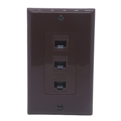 1Gang Colorful 3 Ports CAT6 RJ45 Female To Female Wall Plate (Brown)