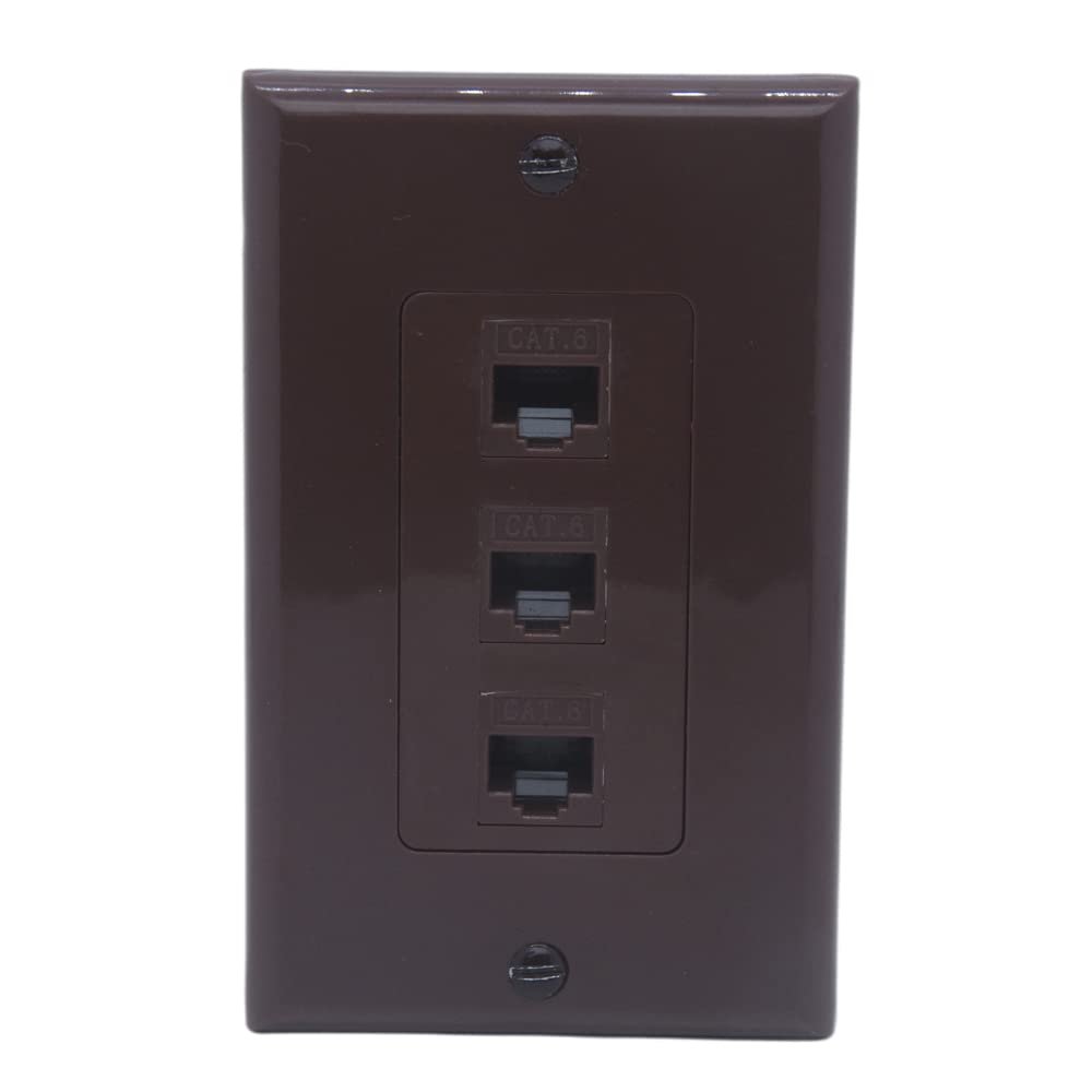 1Gang Colorful 3 Ports CAT6 RJ45 Female To Female Wall Plate (Brown)