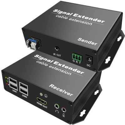 LornCeng 4K KVM USB HDMI Extender Over Fiber up to 20KM, Fiber Optic KVM Extender Zero Latency, 4 Ports USB2.0, Bidirectional Audio & RS232, IR Control