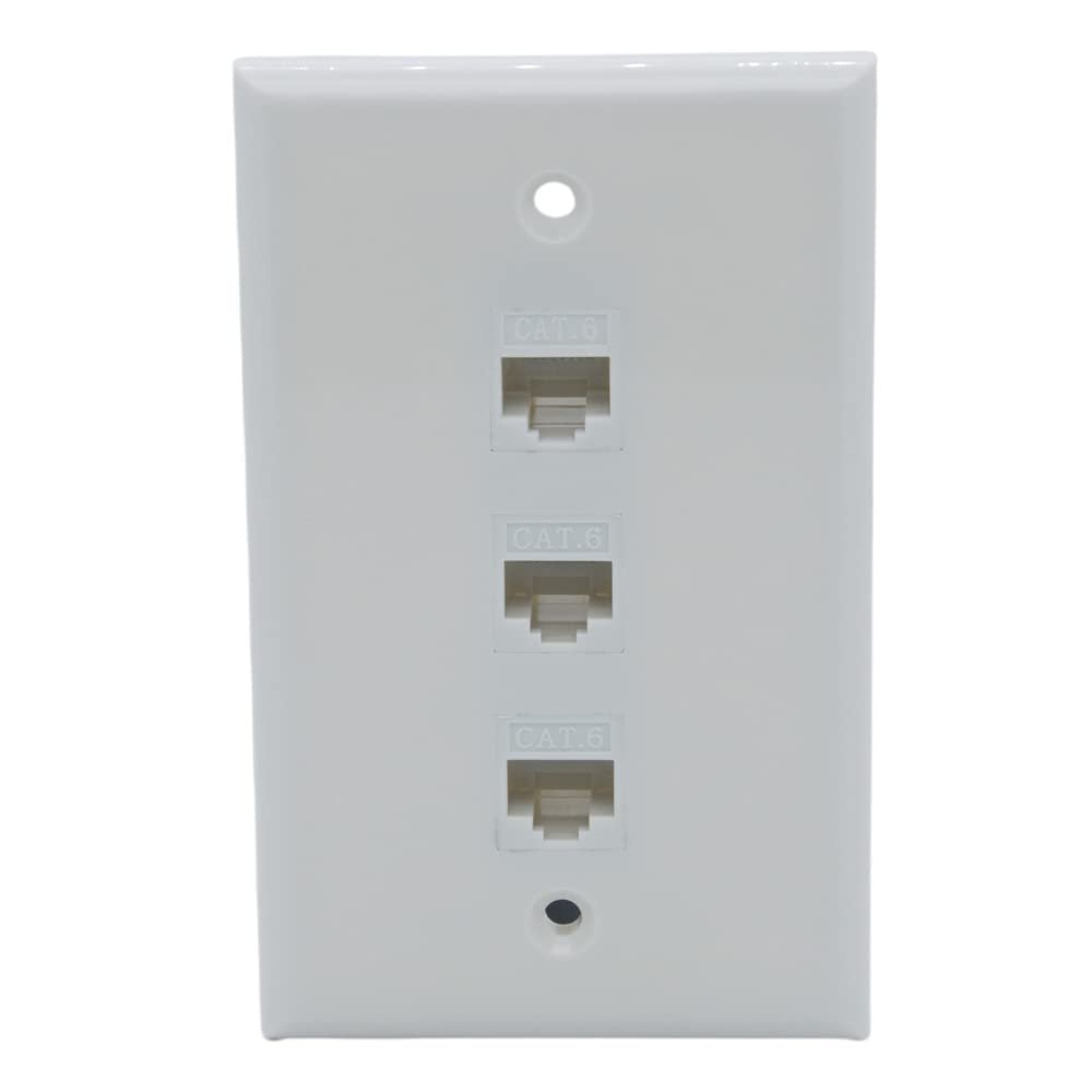 1Gang Colorful 3 Ports CAT6 RJ45 Female To Female Wall Plate (Almond)