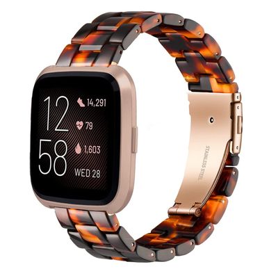 AWSMOR Compatible with Fitbit Versa 2 Band Women Men Resin Wristbands Strap with Stainless Steel Buckle Replacement for Fitbit Versa 2 Smartwatch (Tortoiseshell)