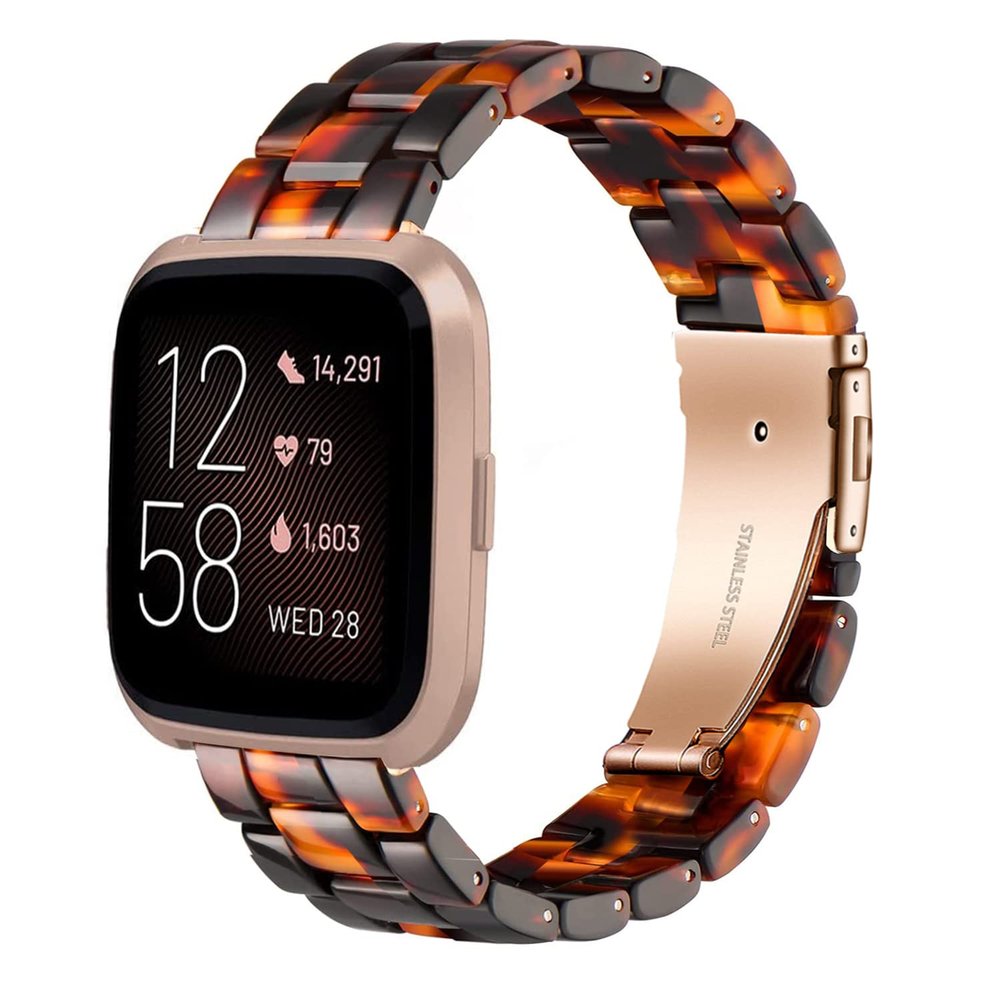 AWSMOR Compatible with Fitbit Versa 2 Band Women Men Resin Wristbands Strap with Stainless Steel Buckle Replacement for Fitbit Versa 2 Smartwatch (Tortoiseshell)