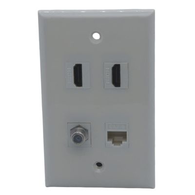 1Gang Colorful 2 Ports HDMI 1 Port CAT6 RJ45 1 Port Coaxial F RG6 Female To Female Wall Plate (Almond)
