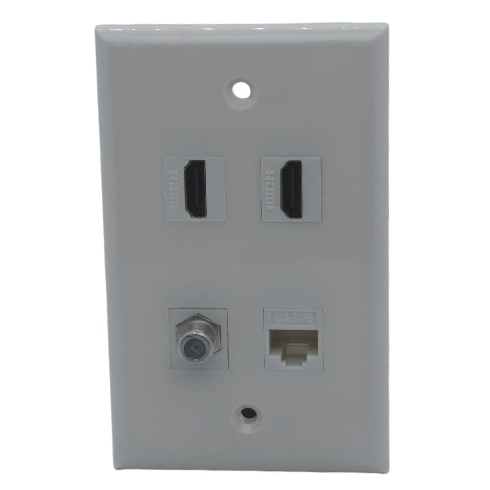 1Gang Colorful 2 Ports HDMI 1 Port CAT6 RJ45 1 Port Coaxial F RG6 Female To Female Wall Plate (Almond)