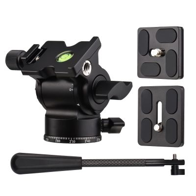 Andoer Compact Camera Video Fluid Head Pan Tilt Tripod Head Panorama Ballhead Tripod Mount Aluminum Alloy 1/4 Inch Screw 10kg/22lbs Load Capacity with Detachable Handle 2pcs Quick Release Plate